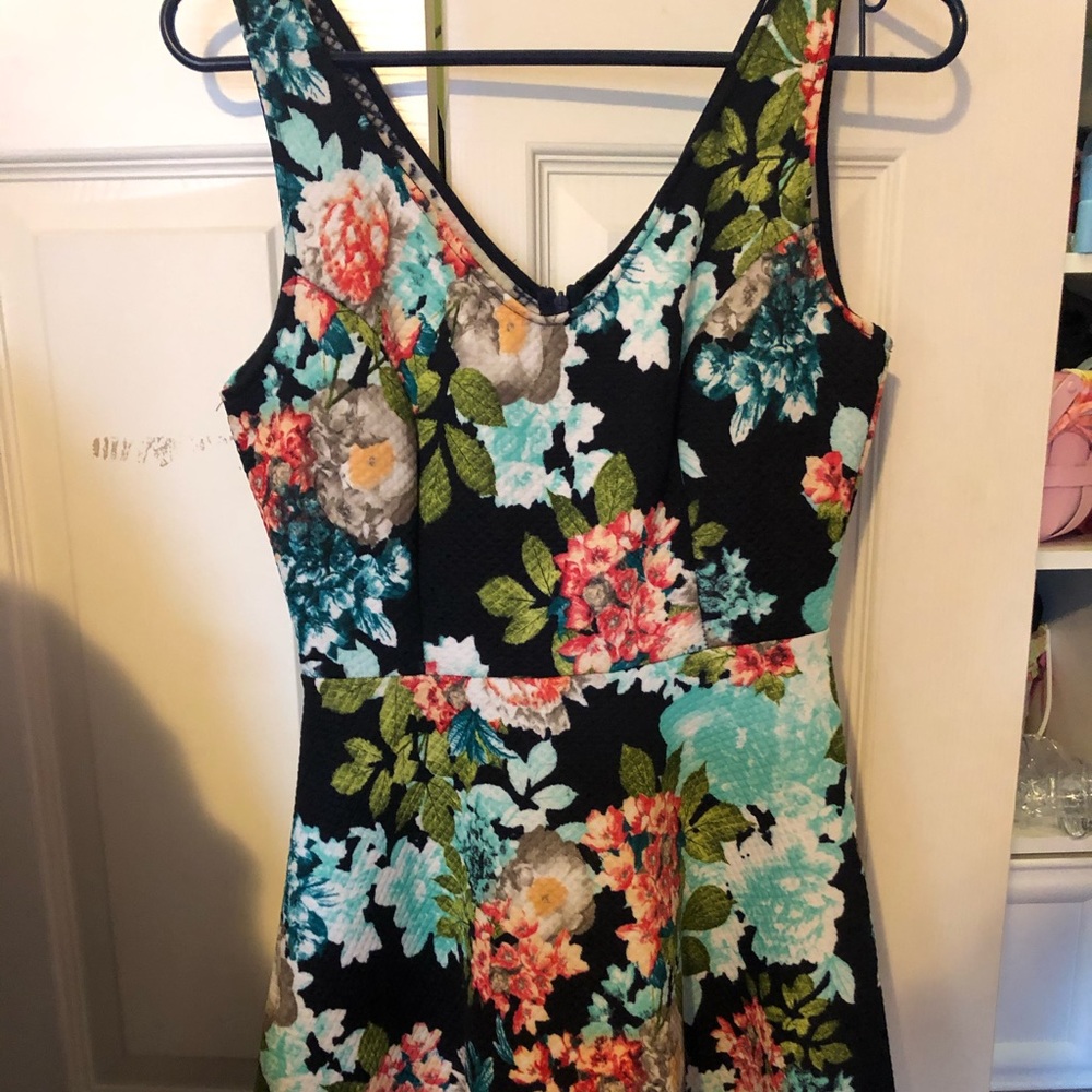 black floral fit and flare mini dress